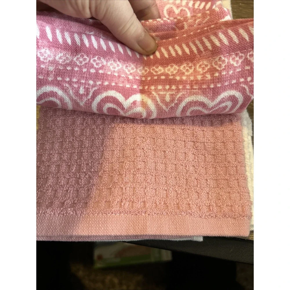 Set of 3 Deborah Connolly Hand Towels Valentine Pink White Embroidered Hearts